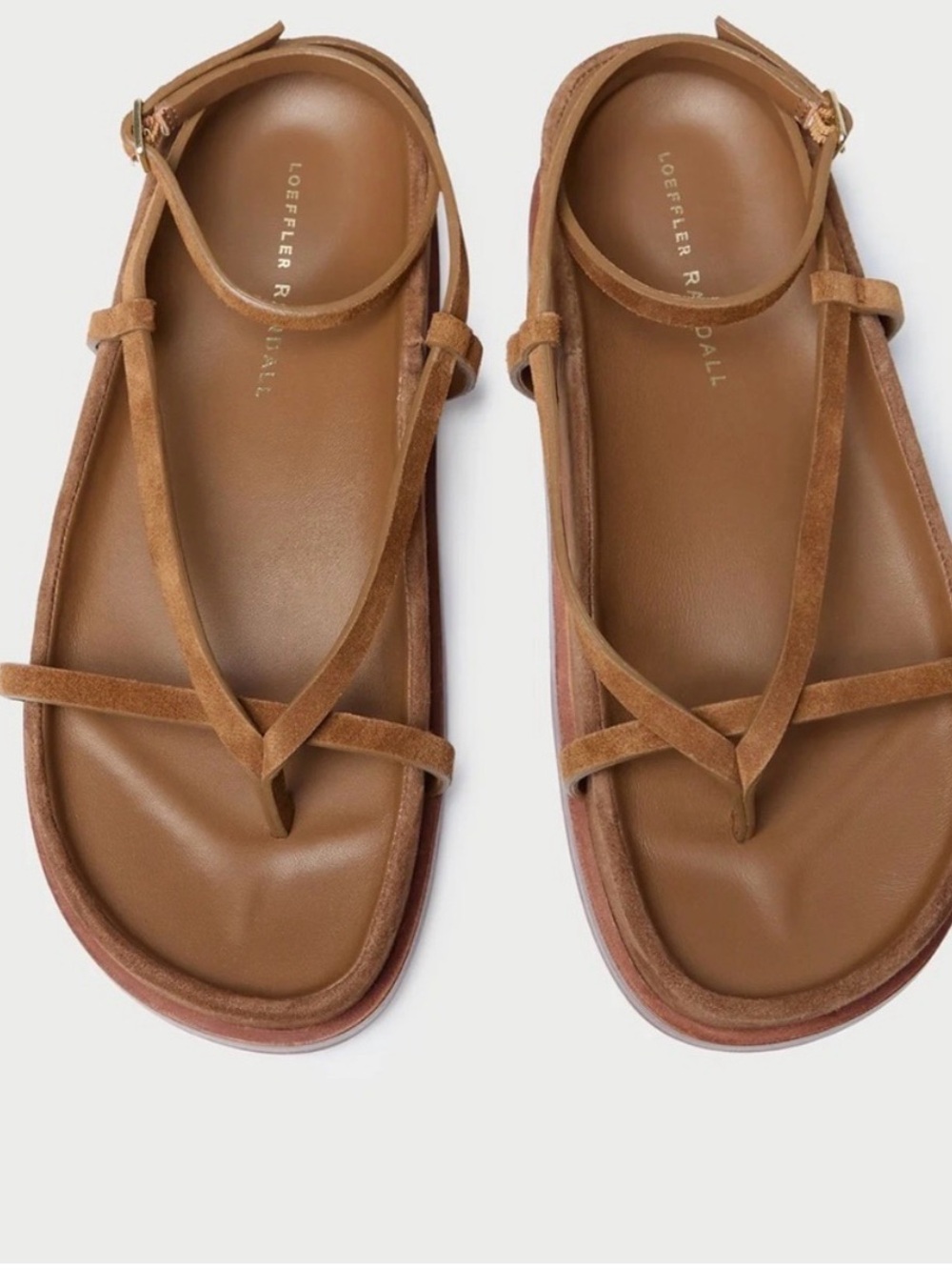 Loeffler Randall Cognac Suede Strappy Flat Sandals